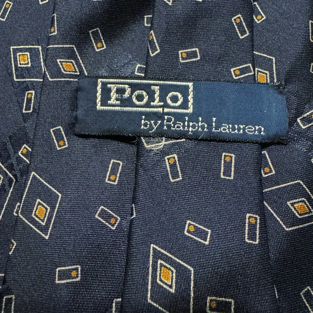 POLO Ralph Lauren Mens Blue Geometric Vintage 100% Silk Made in the USA Neck Tie